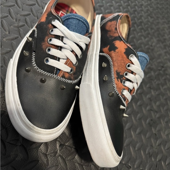 Vans Tartan Daze Black Acid Wash Studded Leather Old School Punk Sneakers - Picture 5 of 11